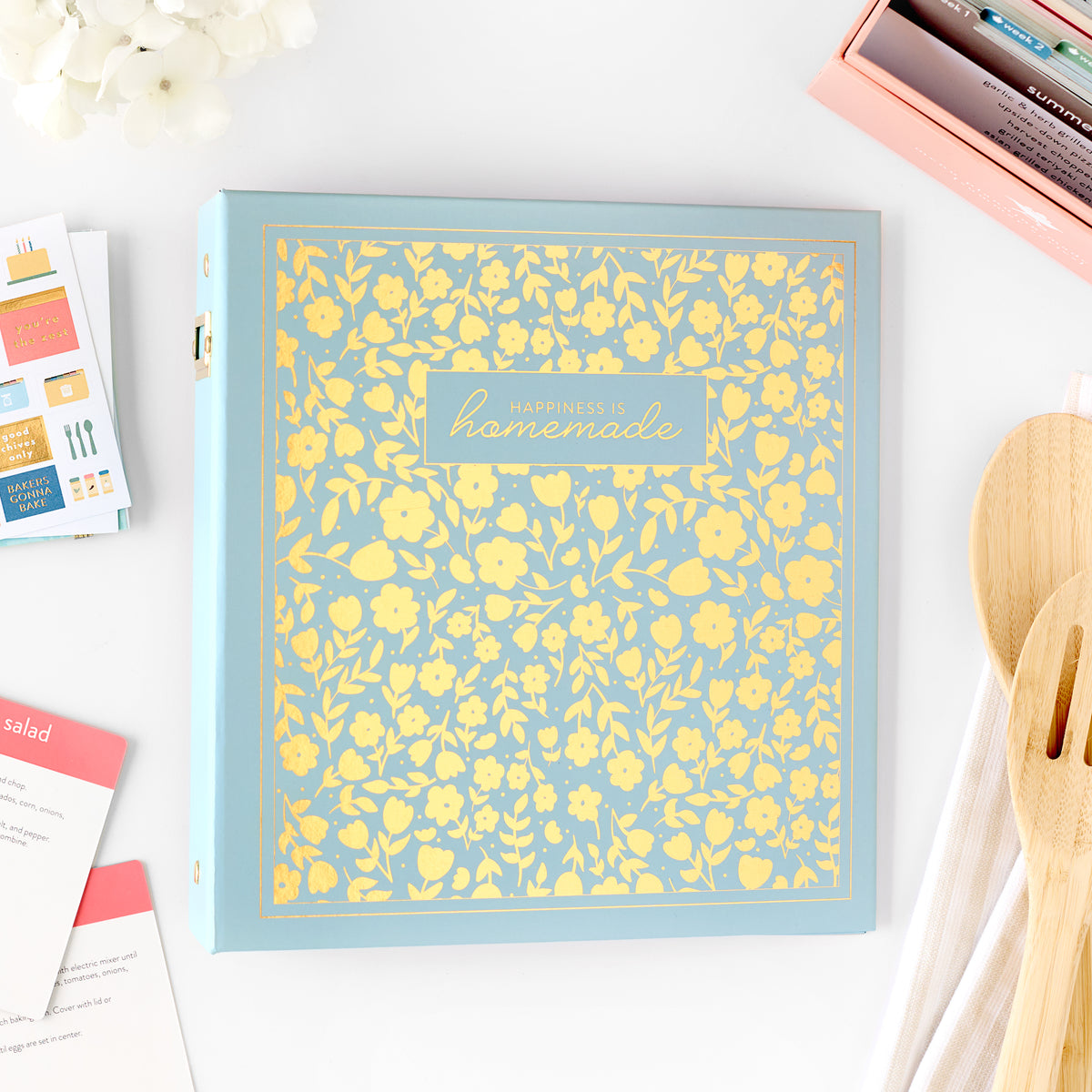 blue floral recipe binder