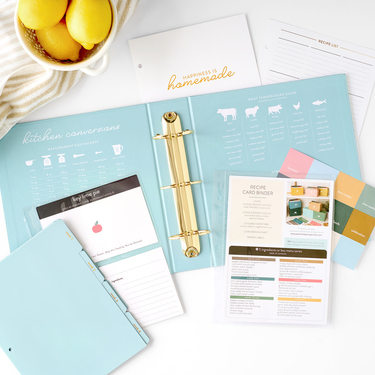 gold floral recipe binder with accessories 