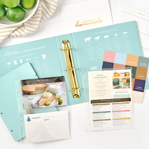happy blue recipe binder inside with inserts
