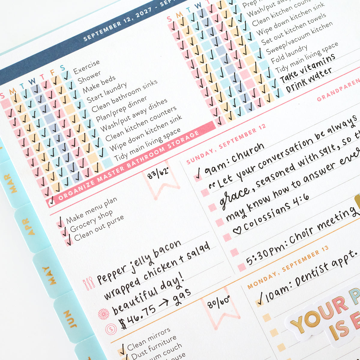 2027 blue floral home planner checklists close up 2