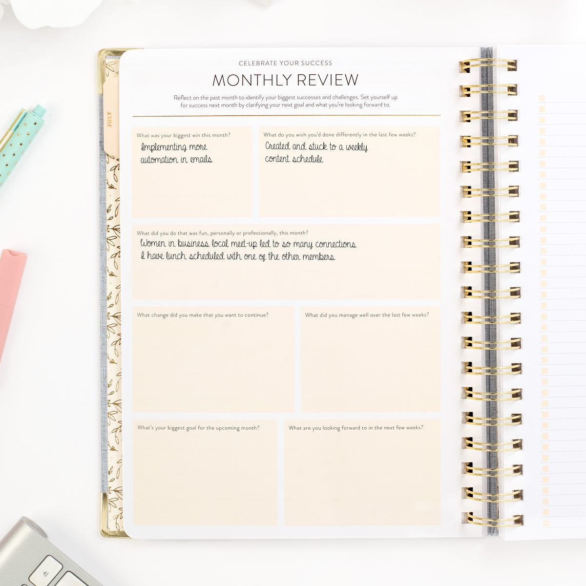 26-27 chambray work planner monthly review page
