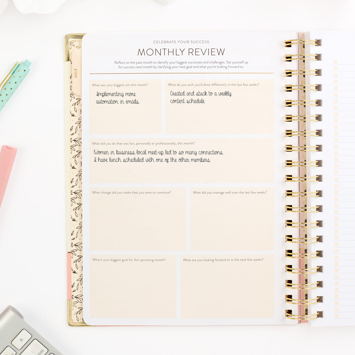 26-27 pink work planner monthly review page
