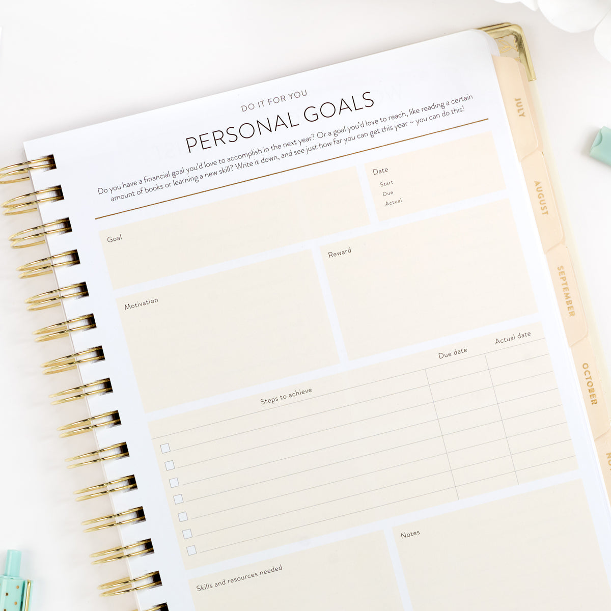 26-27 pink work planner personal goals page