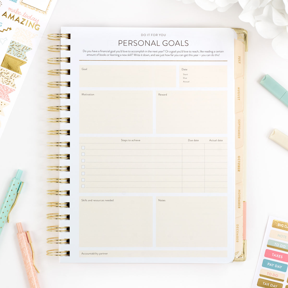 26-27 pink work planner personal goals page