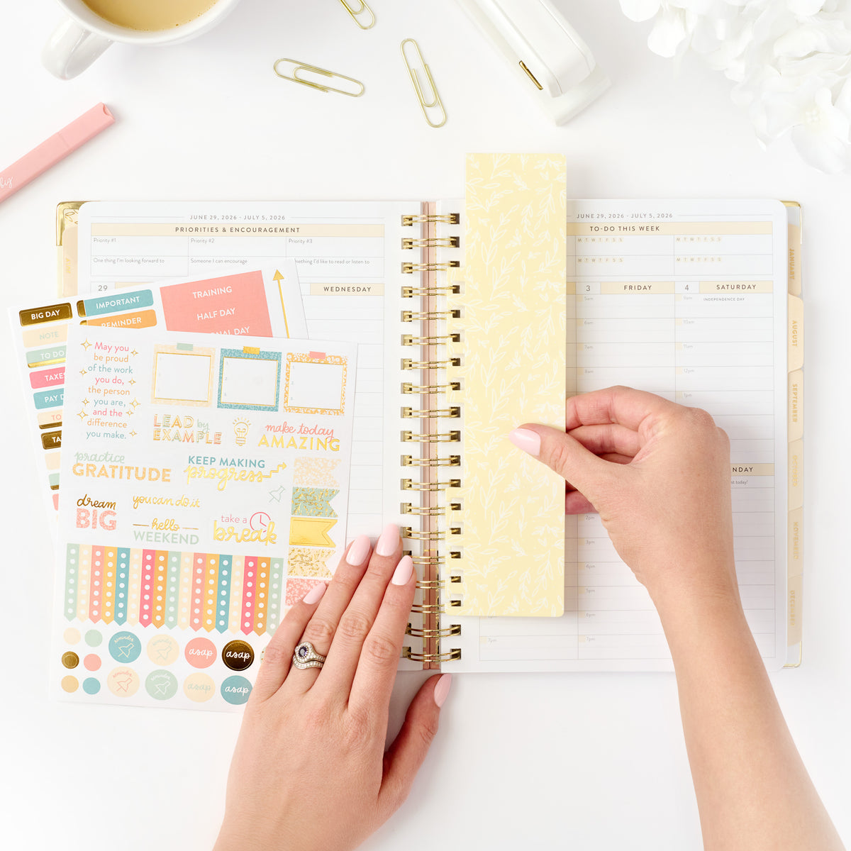 26-27 pink work planner with bookmark and stickers