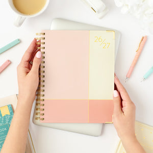 26-27 pink work planner being held