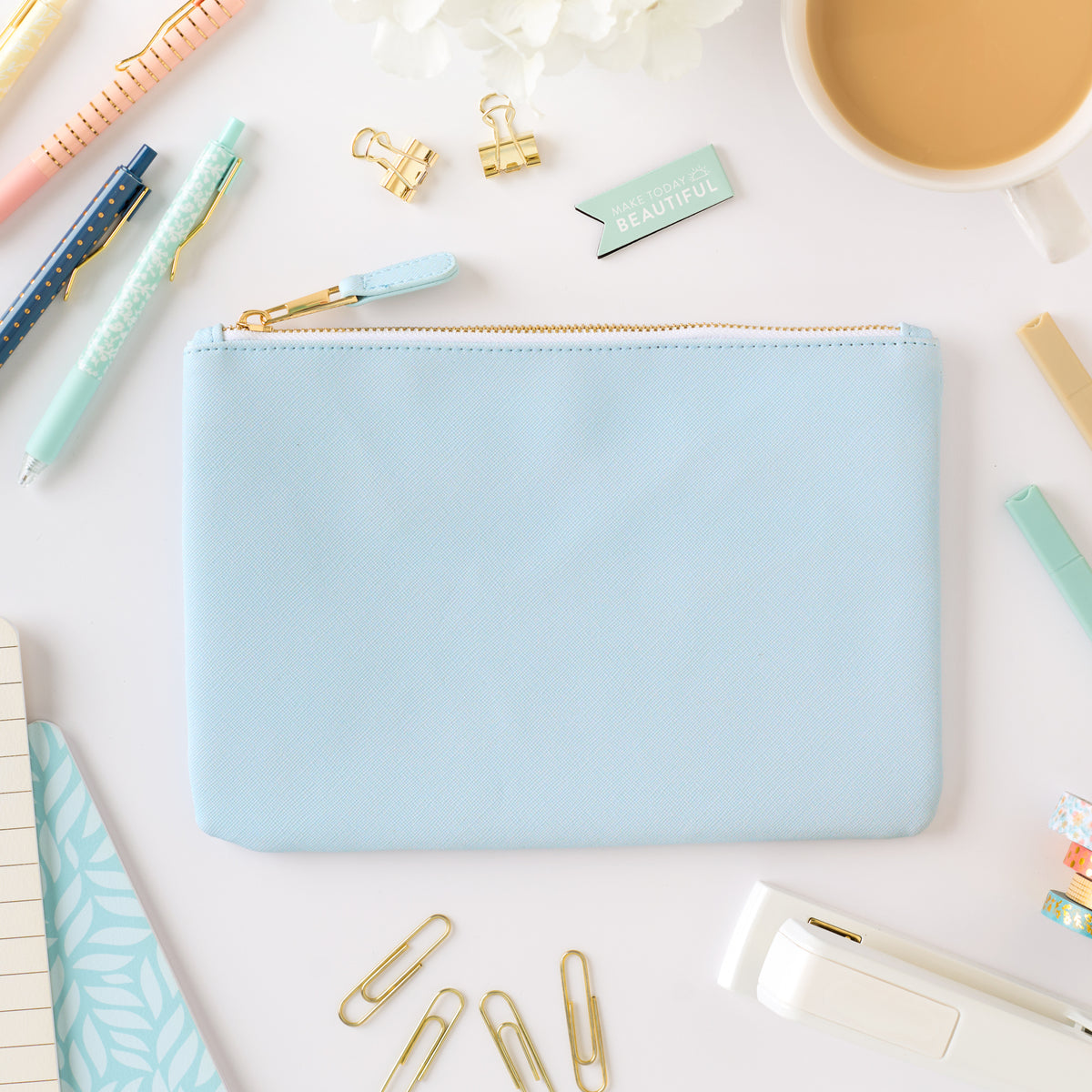 blue zipper pouch front view