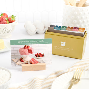 celebration menu box with strawberry cake recipe featured