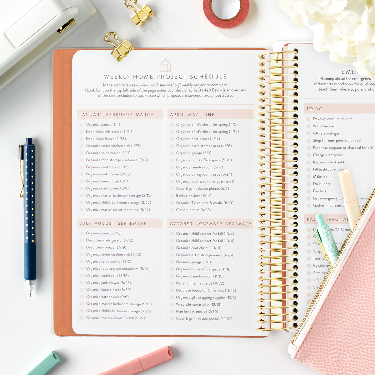 clay 2026 home planner weekly home project page