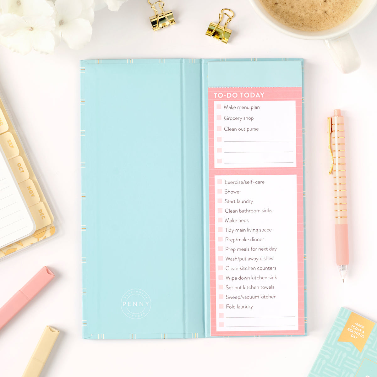 daily chore list open view with pink list