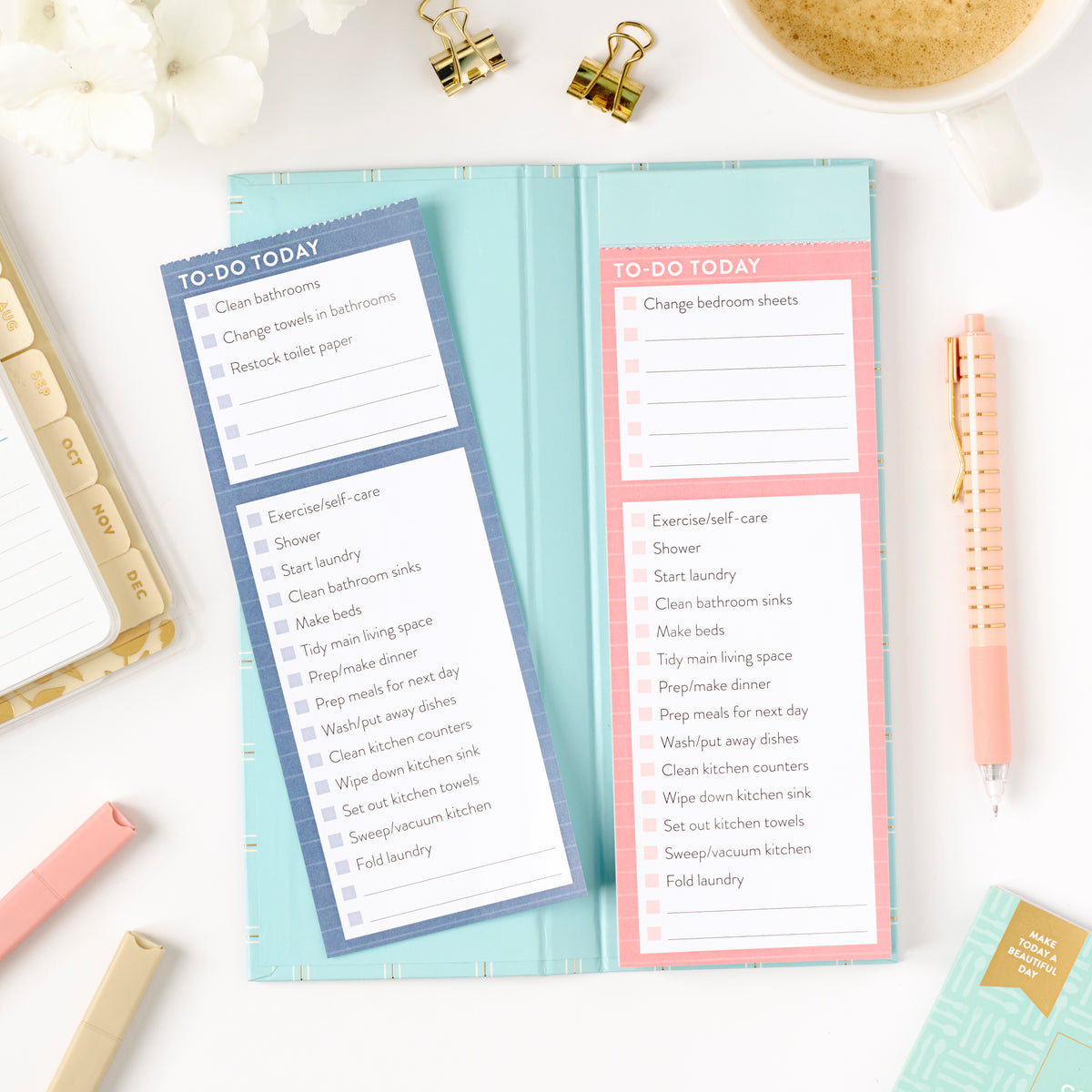 daily chore lists open view with accessories around