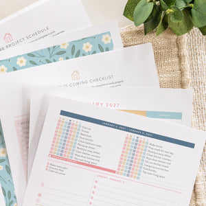 2027 blue floral digital home planner printed on paper