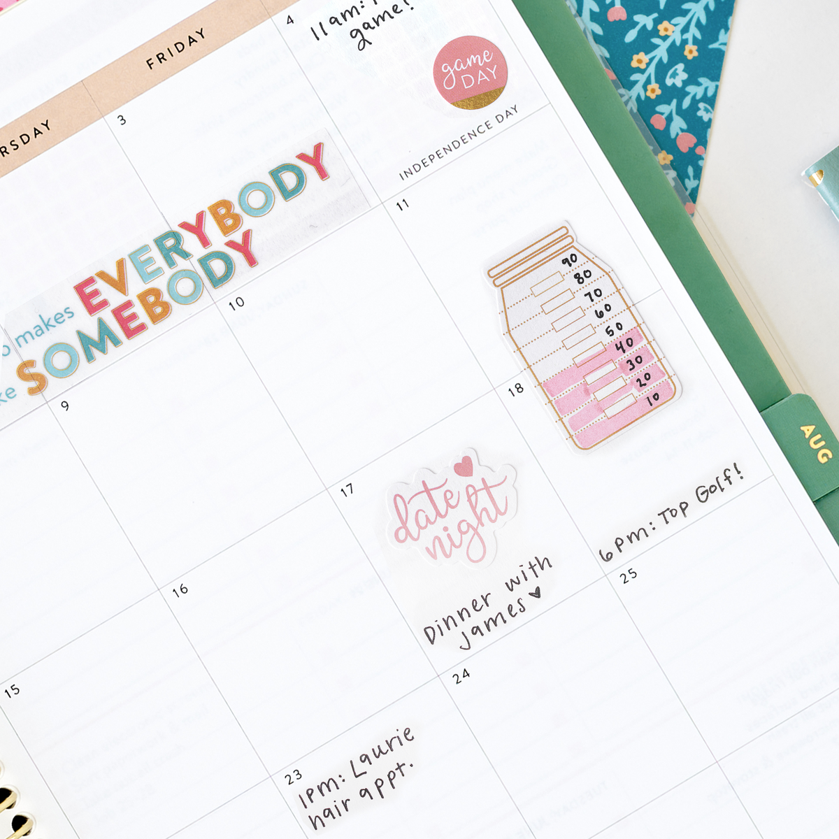 green leaf 2026 home planner close up month page