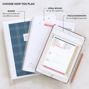 2027 navy plaid digital home planner printed on paper