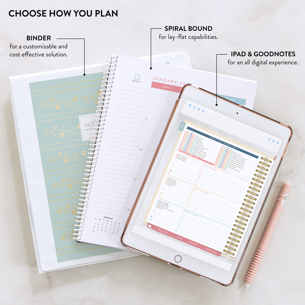 2027 green leaves digital home planner, choose how you plan