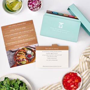 low calorie menu plan with photo cards