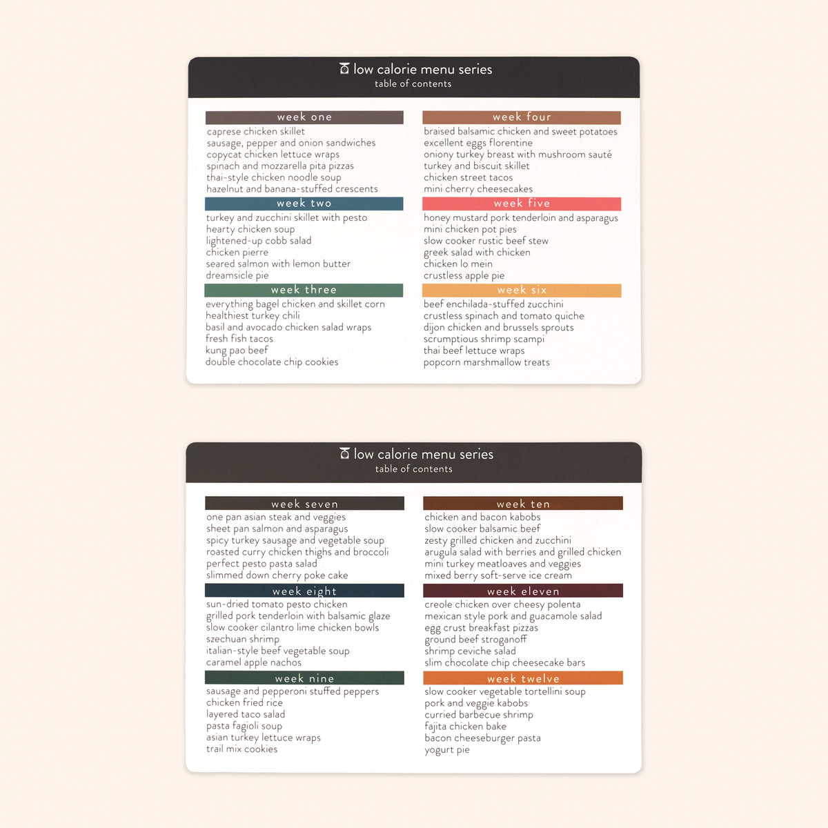 low calorie table of contents