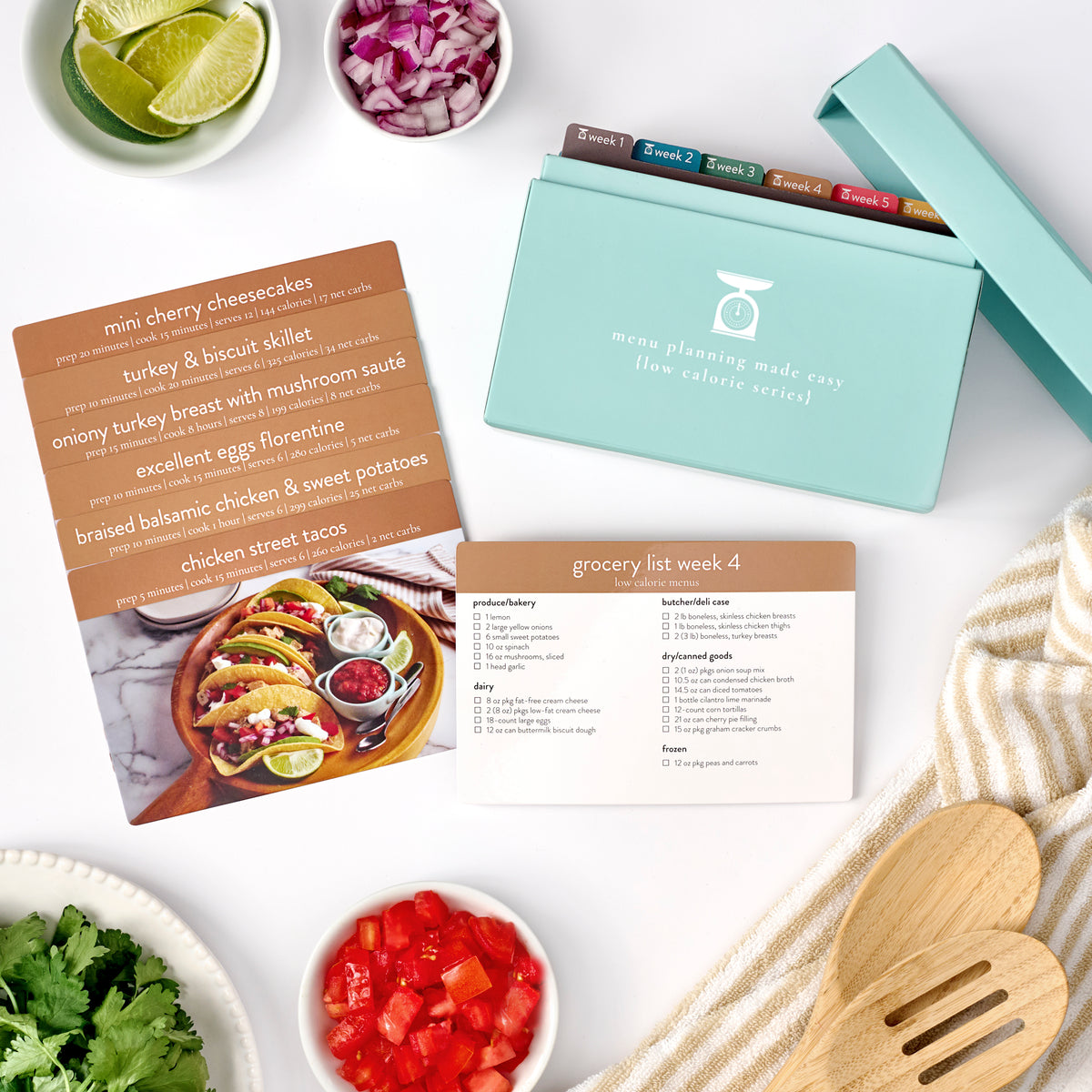 low calorie with photo cards on table