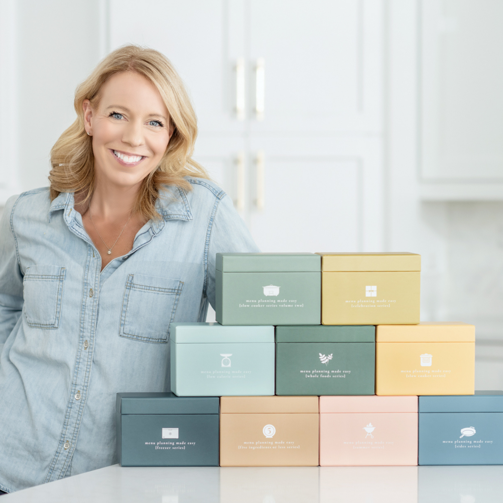 laurie with meal planning boxes