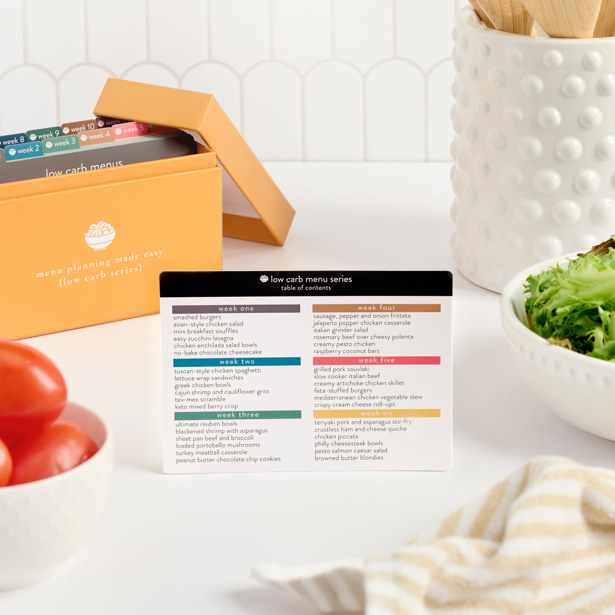 low carb menu plan with table of contents