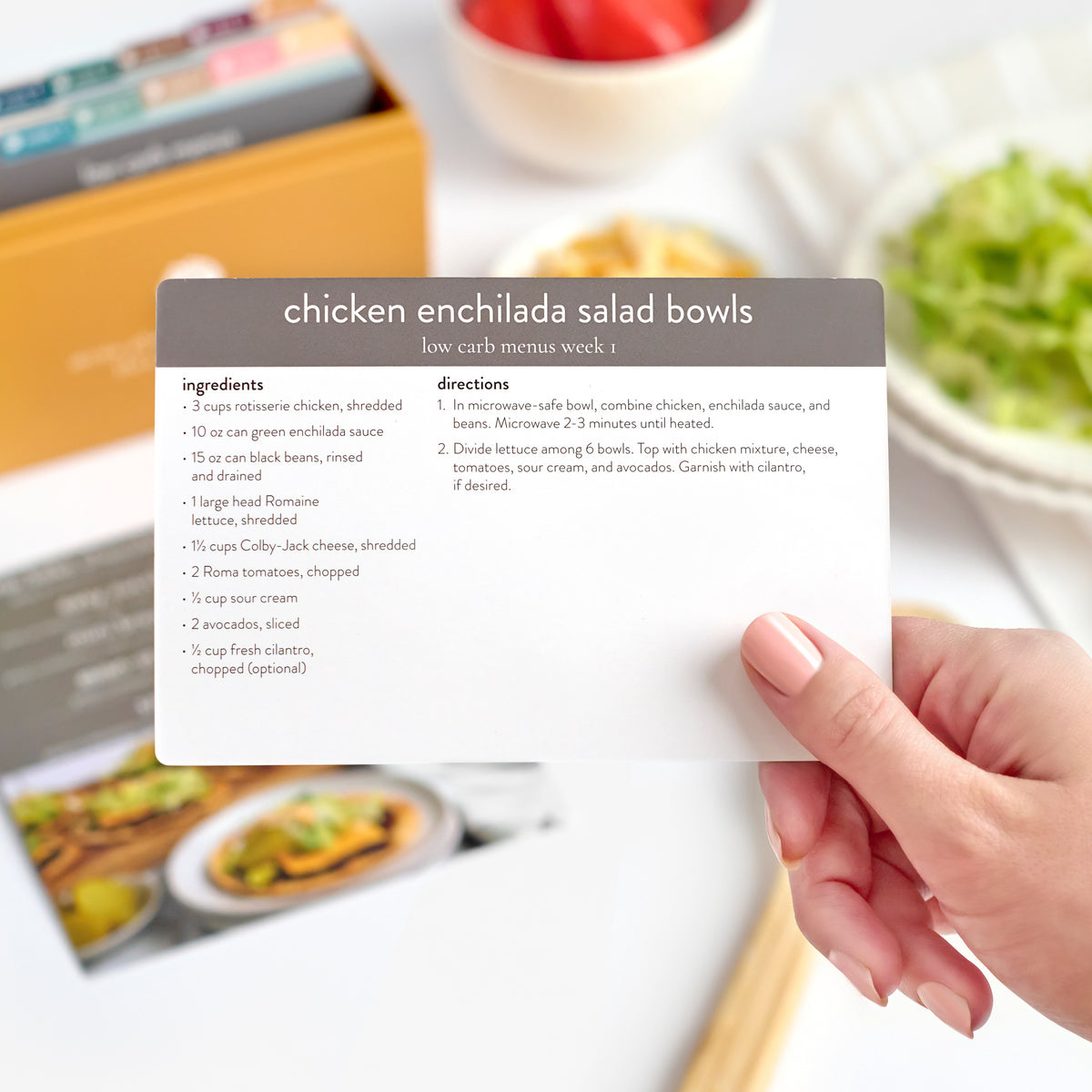 low carb menu plan with recipe card