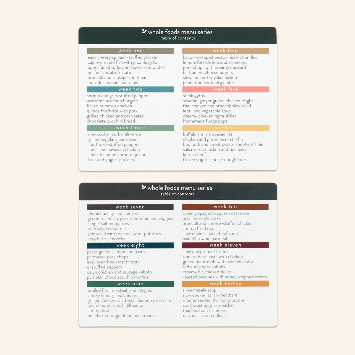 whole foods menu box table of contents