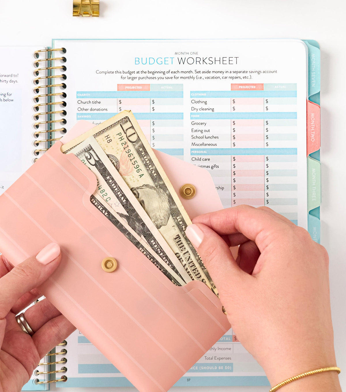 2026 money planner budget worksheet page with cash envelope