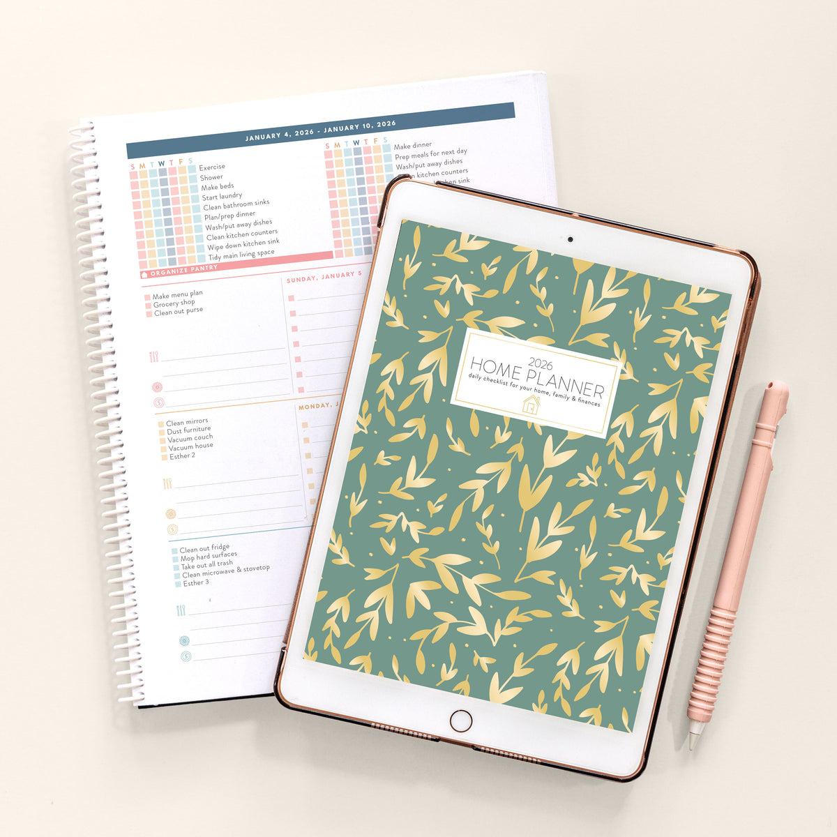 green leaf digital home planner with tablet