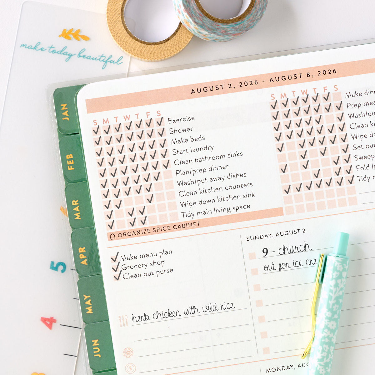 2026 green leaf home planner checklists page