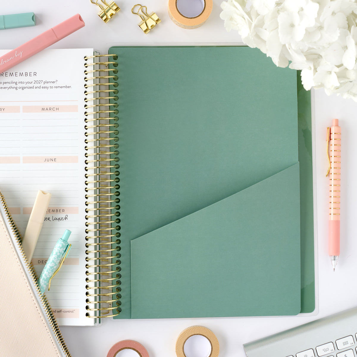 2026 green leaf home planner back pocket folder