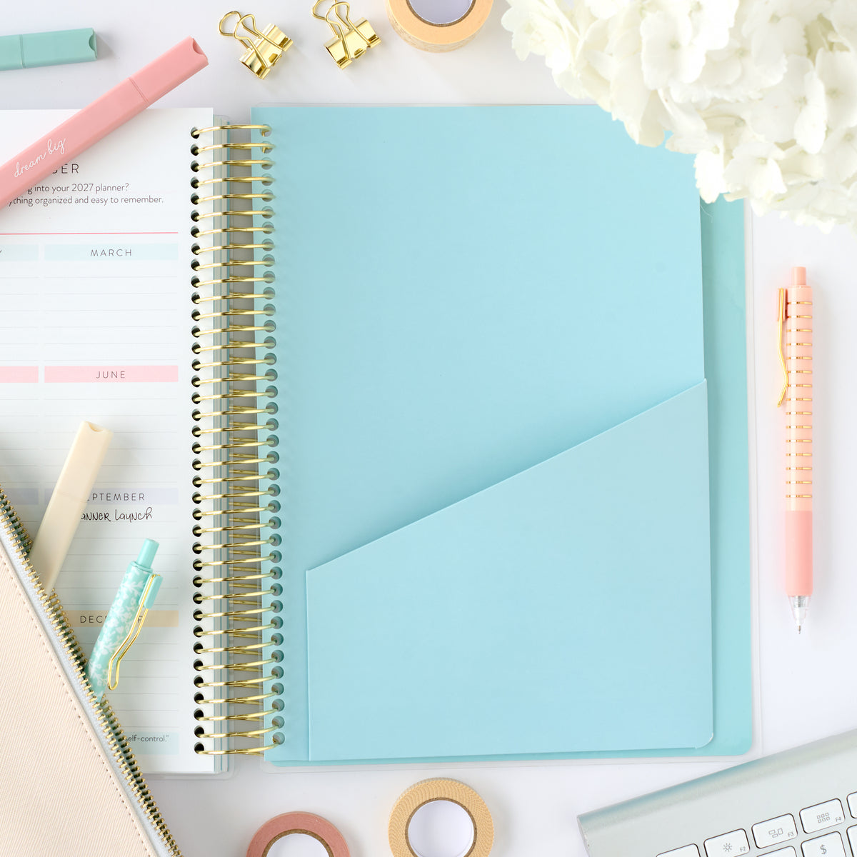 2026 blue plaid home planner back pocket folder