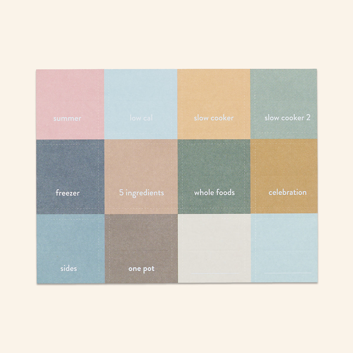 recipe tabs for green binder on cream