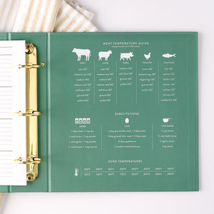 green recipe binder right inside cover