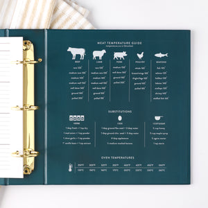 navy recipe binder right inside cover