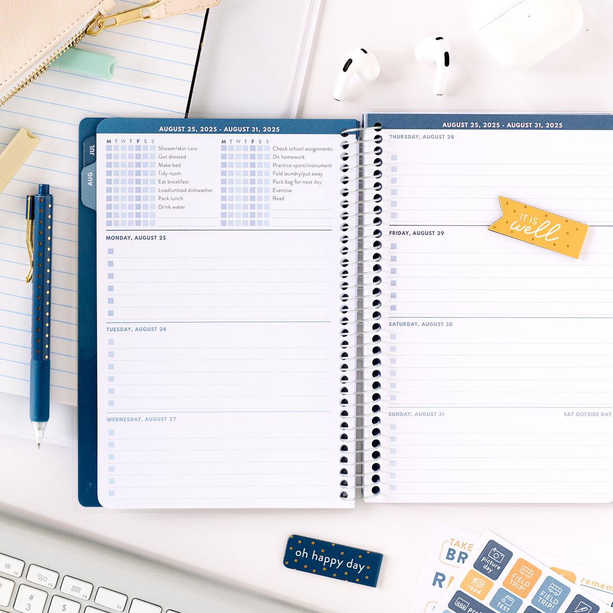 blue student planner weekly view