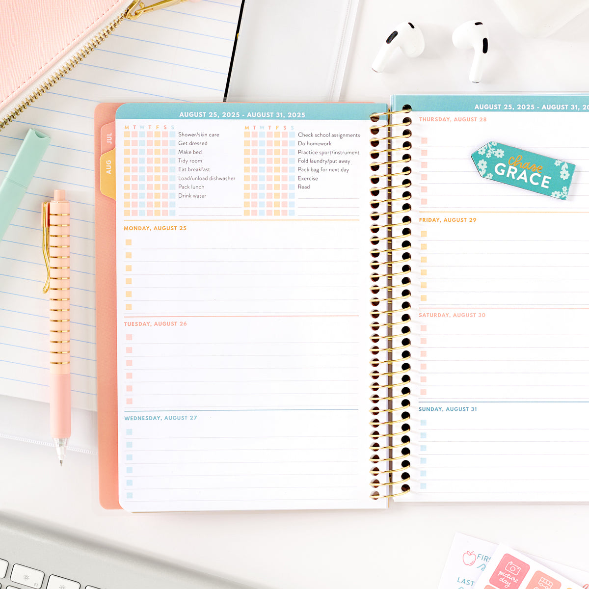 pink student planner checklists
