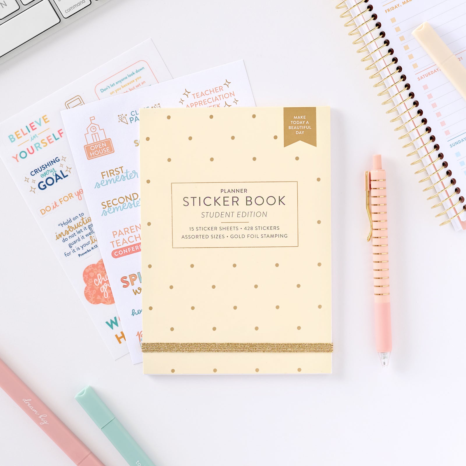 student sticker book front cover with stickers out