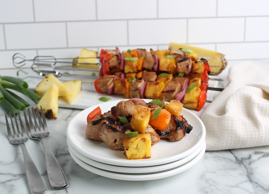teriyaki pork and pineapple skewers