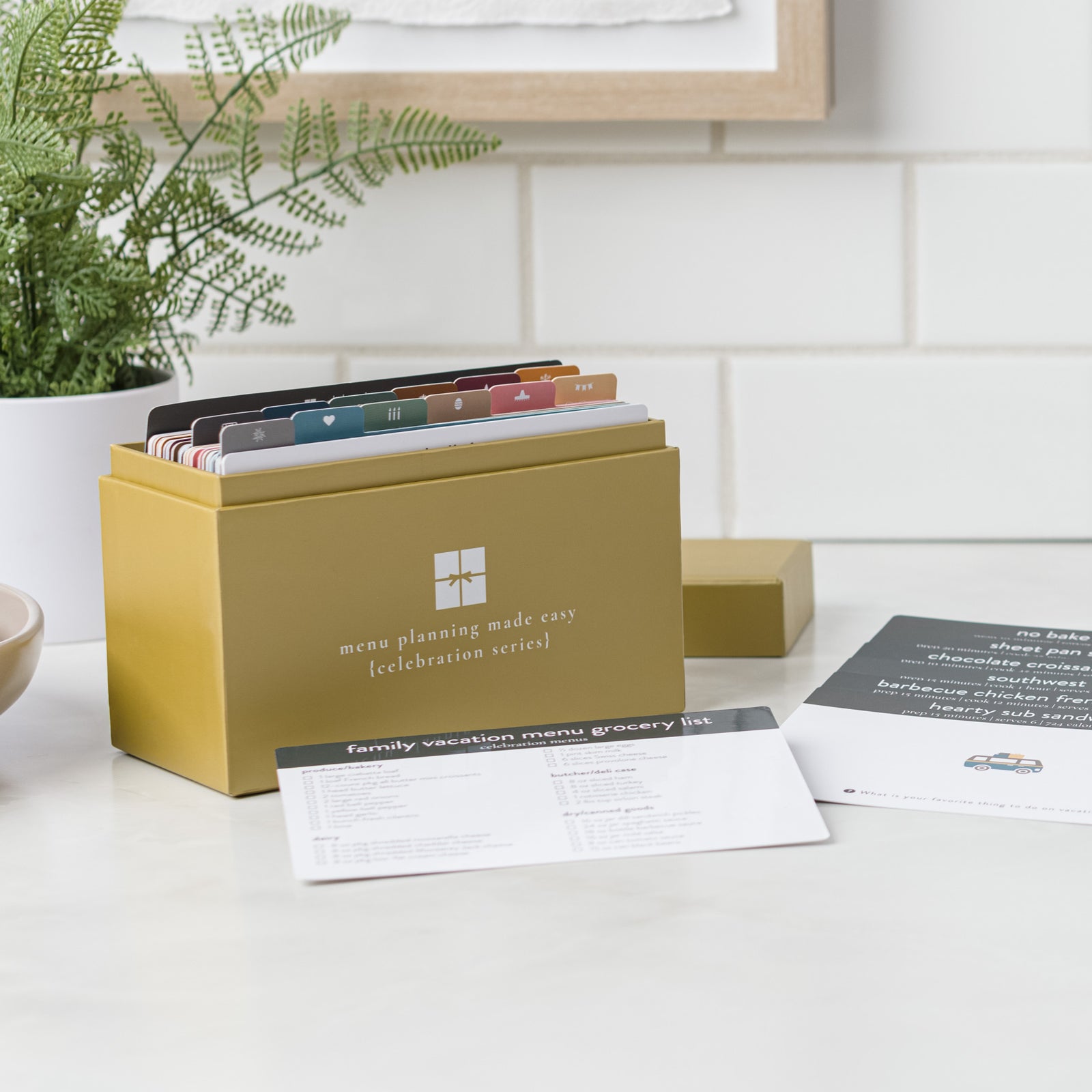 Open box of Celebration Series Menu recipe cards