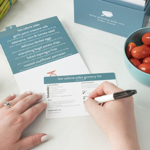Lady filling out Grocery List card  from Sides Menu Series Plans Pack 