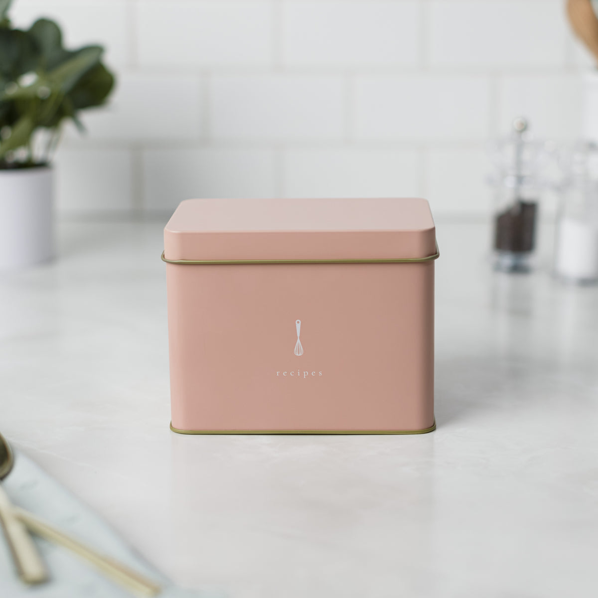 Recipe Tin - Pink  with "recipe" on front
