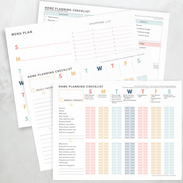 Digital home planner checklists printed