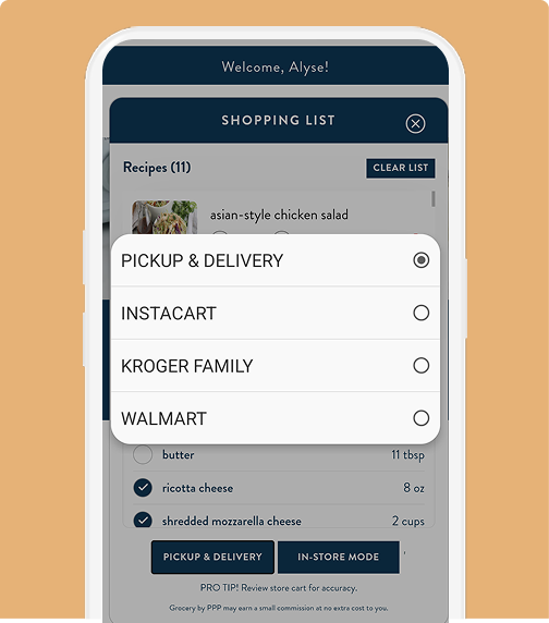 Delivery and pickup options screen